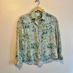 Cynthia Rowley Green and Pink Floral Shirt